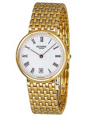 Olympic Gents Gold white dial black roman numerals PVD case and band Genuine Swiss movement