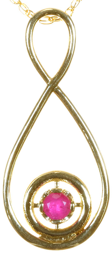 9ct yellow gold infinity pendant set with a ruby Ruby infinity pendant