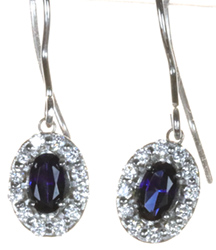 9ct white gold oval halo earrings set with lab diamonds and syn sapphires Oval drop earrings