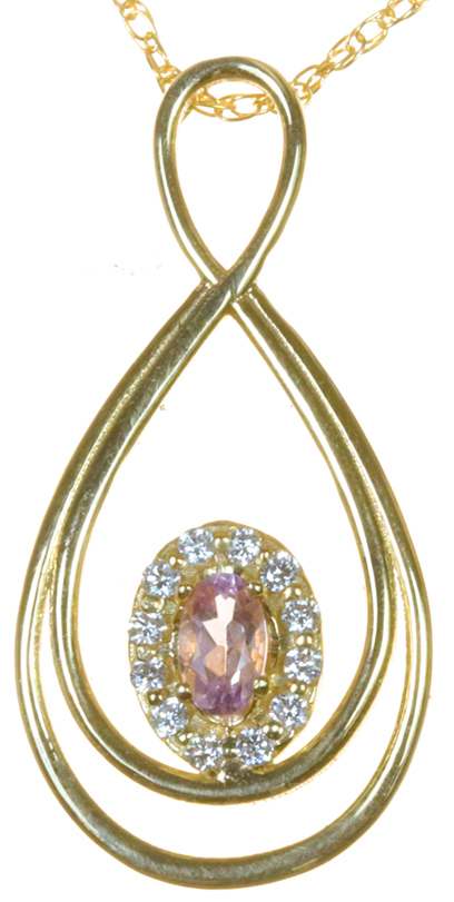 9ct yellow gold double tier pendant set with Lab diamond and morganite