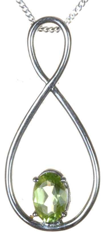 9ct white gold infinity pendant set with peridot infinity pendant