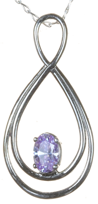 9ct white gold double tier pendant set with lavender CZ 2 tier drop pendant