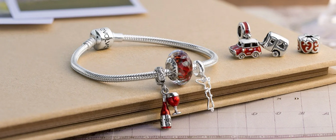 Sterling silver EVOLVE bracelet with enamel bead charms
